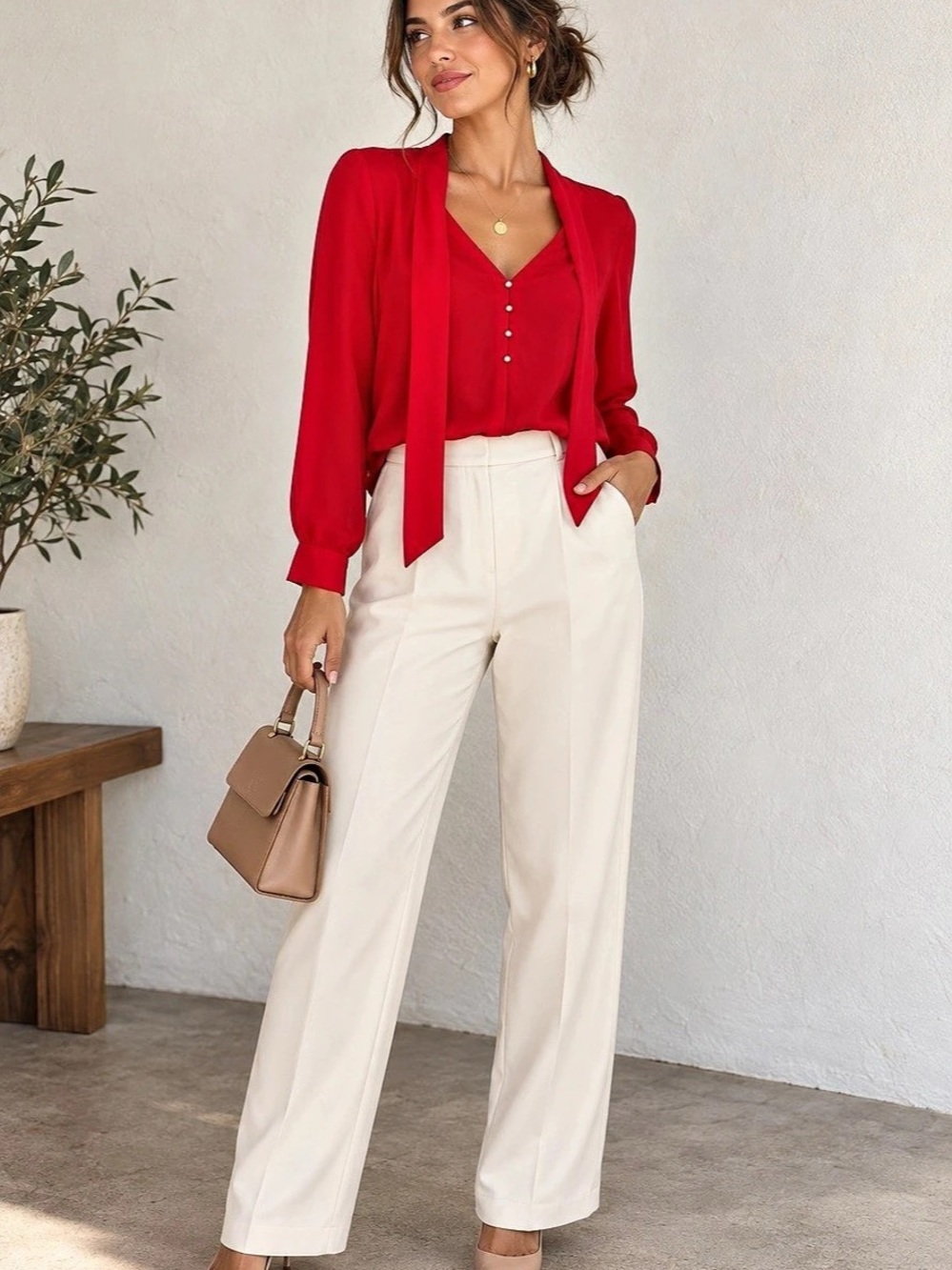 Red Long Sleeve Blouse Like New